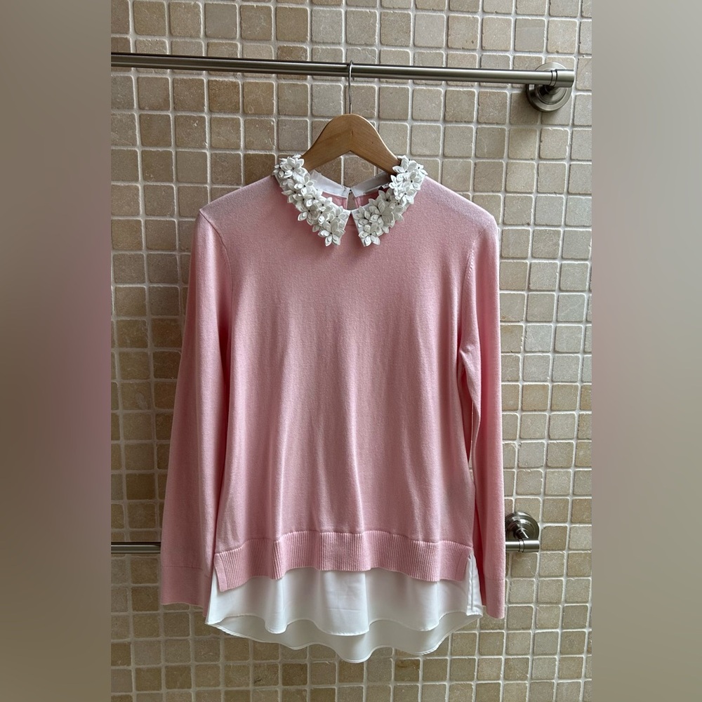 Women’s Pink Sweater with Embellished White Collar - Picture 1 of 3
